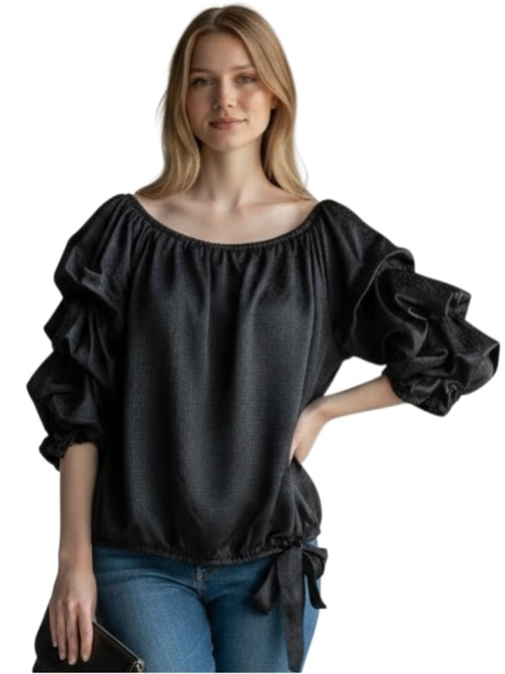 Vince Camuto Black Off Shoulder Ruffle Sleeve Top XL